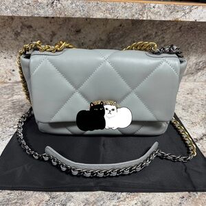 Gray Quilted Chain Shoulder Bag